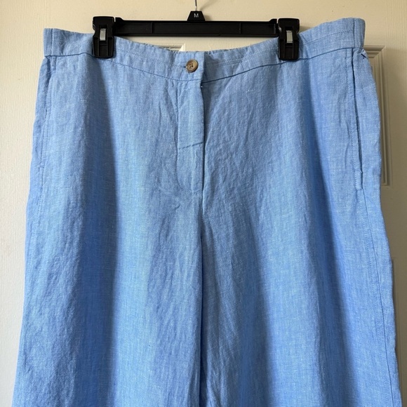 J. Jill Easy Linen Pants Wide Leg Women Size L Cropped Relaxed Fit In Blue - Picture 5 of 14